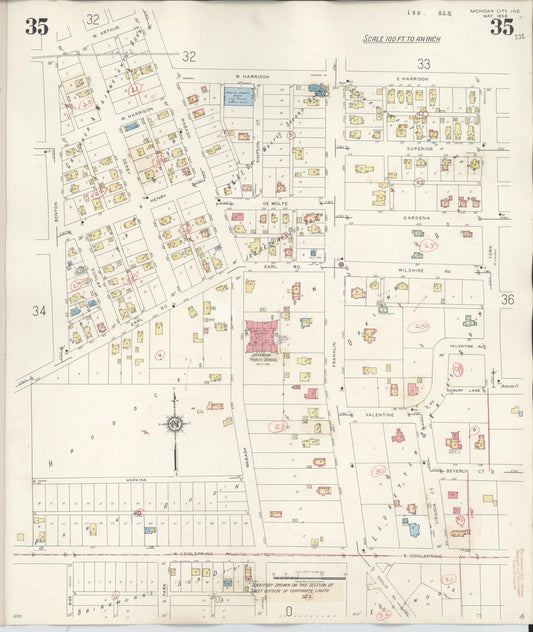 Sanborn Fire Insurance Map from Michigan City, La Porte County, Indiana (1948), Sheet #0035 - Historic Sanborn Fire Insurance Map Print, vintage old map wall art, antique decor, genealogy gift, Michigan Michigan map