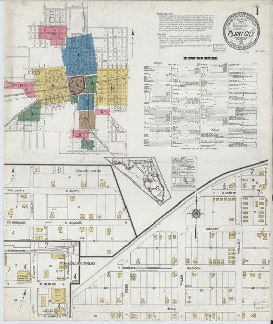 Sanborn Fire Insurance Map from Plant City, Hillborough County, Florida (1919), Sheet #0001 - Complete Map Set gallery image, historic Sanborn map, vintage wall art, Florida Florida