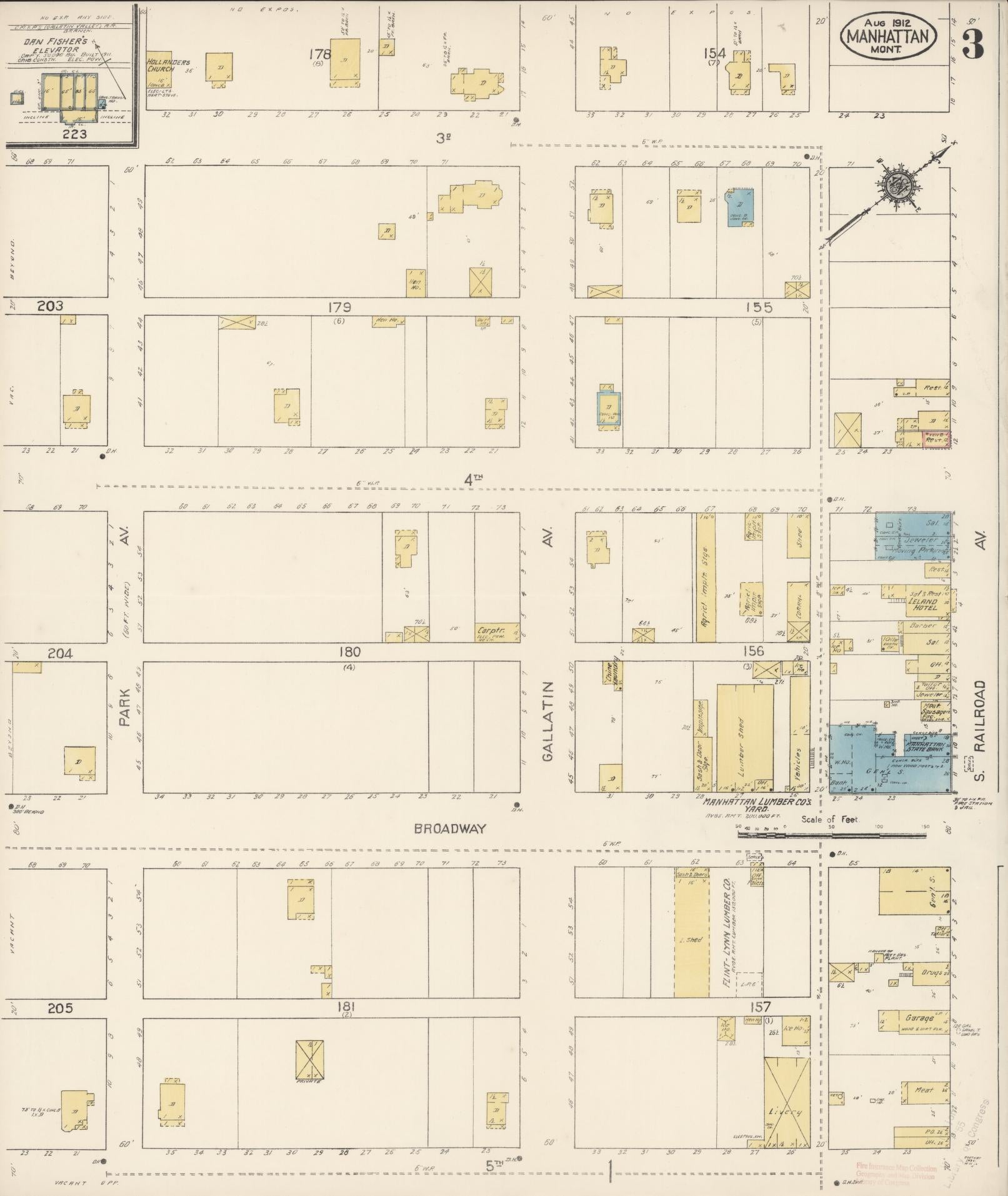 Sanborn Fire Insurance Map from Manhattan, Gallatin County, Montana (1912), Sheet #0003 - Complete Map Set gallery image, historic Sanborn map, vintage wall art, Montana Montana