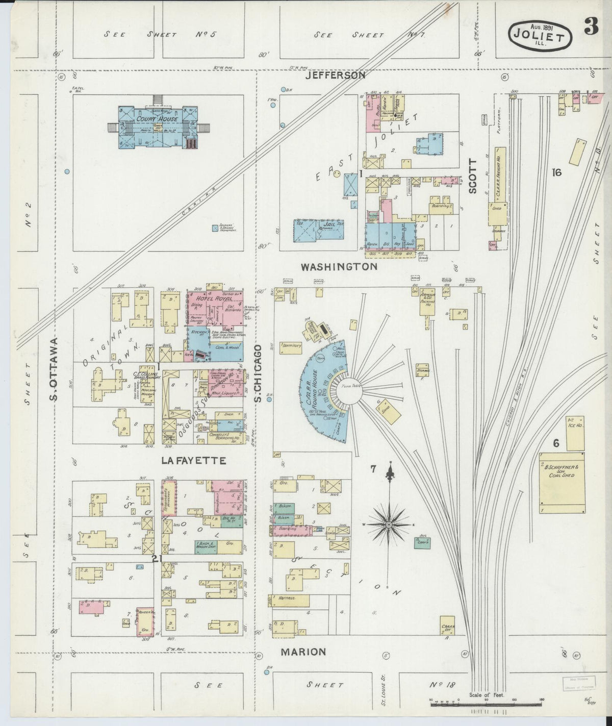 Sanborn Fire Insurance Map from Joliet, Will County, Illinois (1891), Sheet #0003 - Historic Sanborn Fire Insurance Map Print, vintage old map wall art, antique decor, genealogy gift, Illinois Illinois map