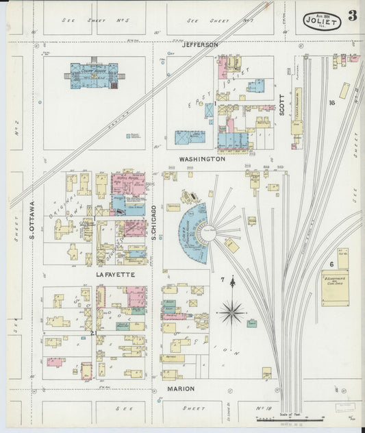 Sanborn Fire Insurance Map from Joliet, Will County, Illinois (1891), Sheet #0003 - Historic Sanborn Fire Insurance Map Print, vintage old map wall art, antique decor, genealogy gift, Illinois Illinois map