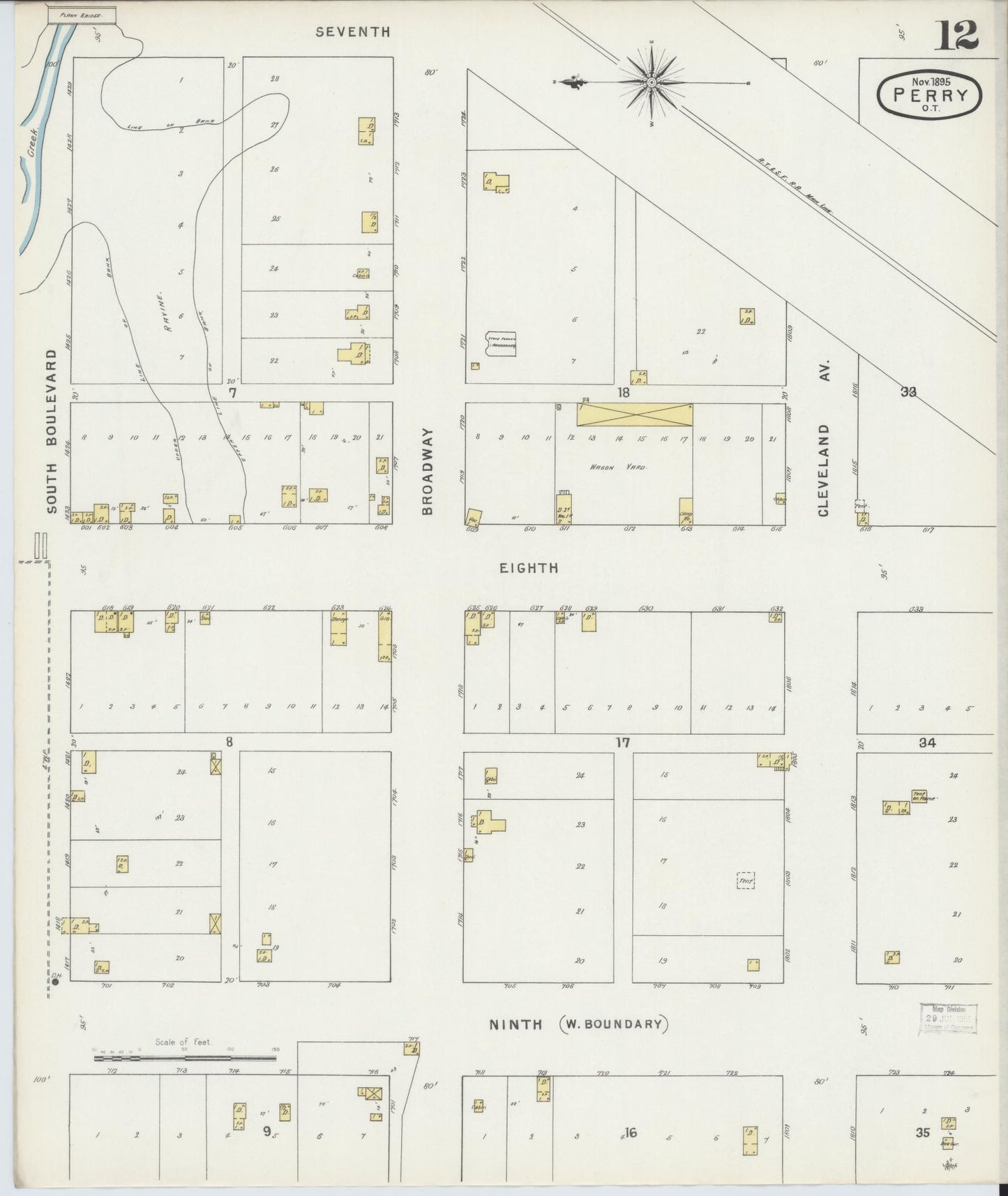 Sanborn Fire Insurance Map from Perry, Noble County, Oklahoma (1895), Sheet #0012 - Complete Map Set gallery image, historic Sanborn map, vintage wall art, Oklahoma Oklahoma