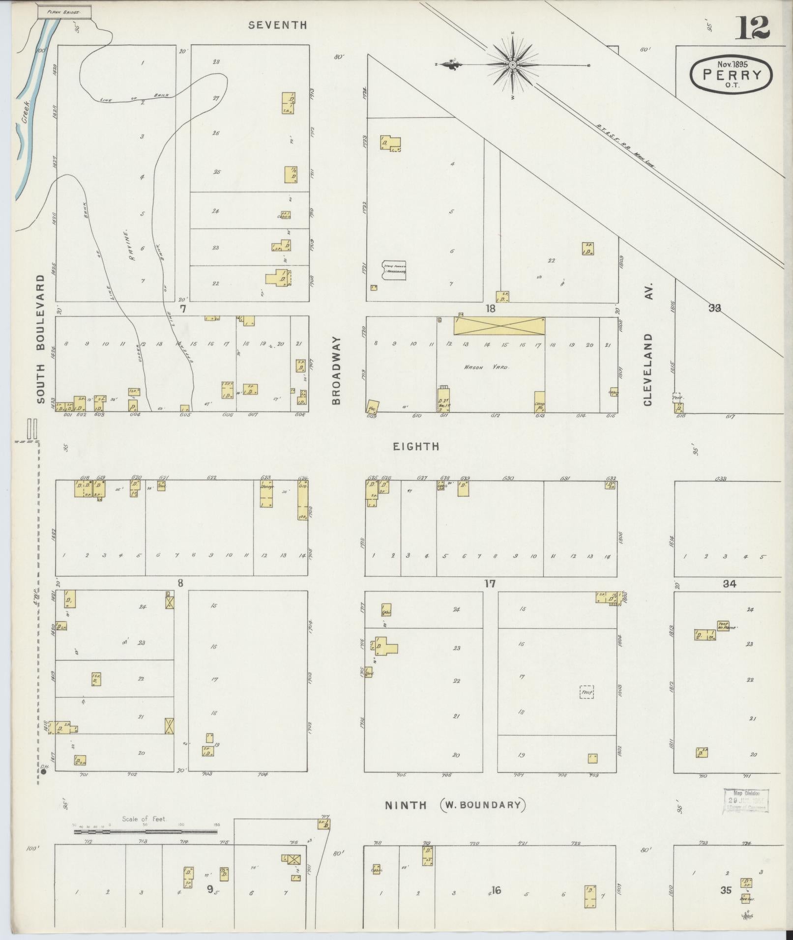 Sanborn Fire Insurance Map from Perry, Noble County, Oklahoma (1895), Sheet #0012 - Complete Map Set gallery image, historic Sanborn map, vintage wall art, Oklahoma Oklahoma
