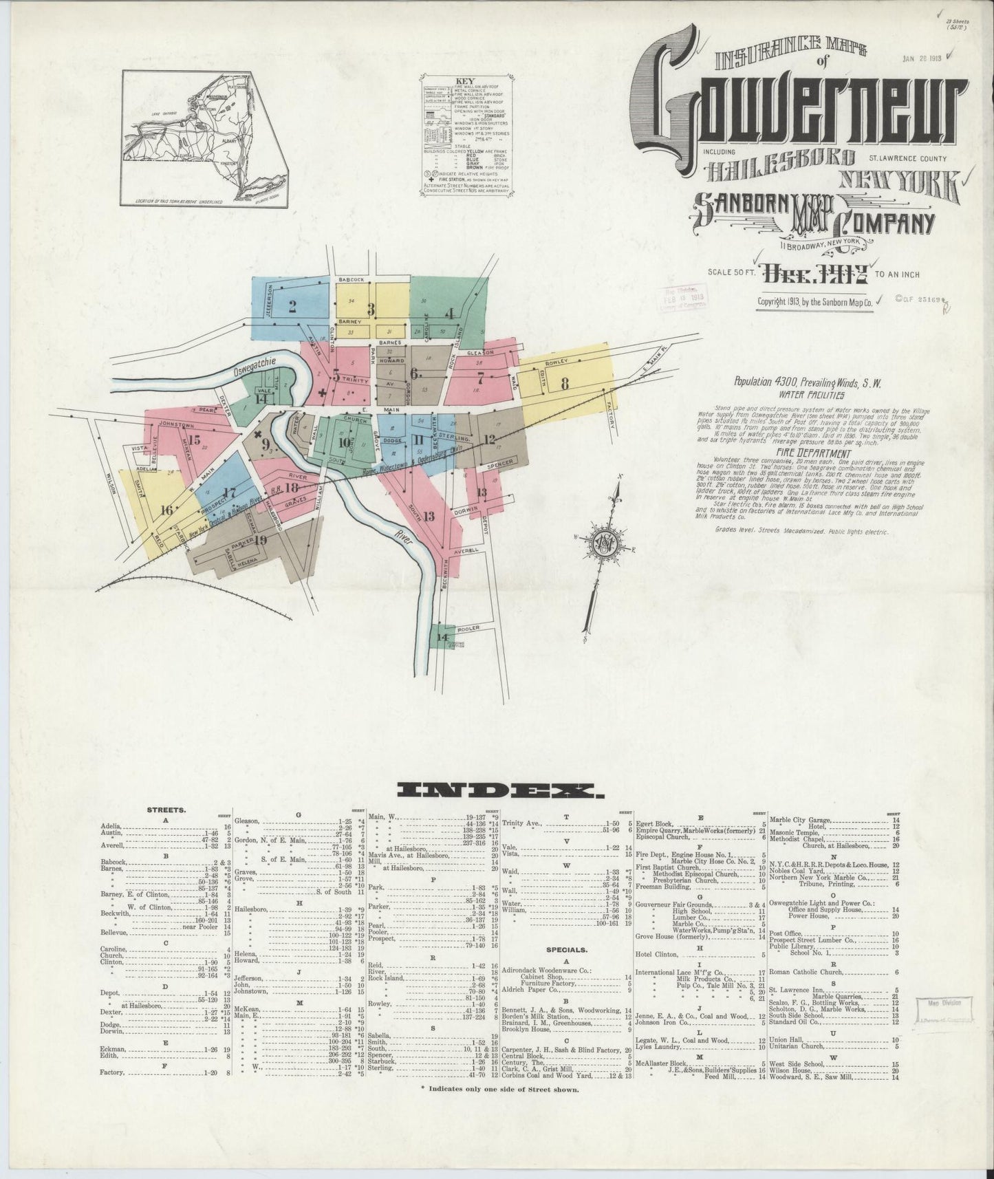 Sanborn Fire Insurance Map from Gouverneur, Saint Lawrence County, New York. (1912) – Historic Sanborn Fire Insurance Map Print