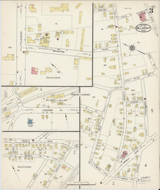 Sanborn Fire Insurance Map from Belmont, Middlesex County, Massachusetts (1915), Sheet #0003 - Historic Sanborn Fire Insurance Map Print, vintage old map wall art, antique decor, genealogy gift, Massachusetts Massachusetts map