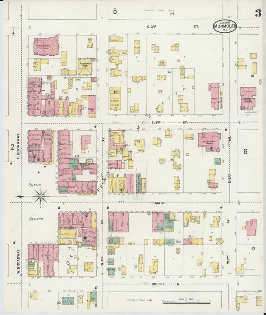 Sanborn Fire Insurance Map from Monmouth, Warren County, Illinois (1898), Sheet #0003 - Historic Sanborn Fire Insurance Map Print, vintage old map wall art, antique decor, genealogy gift, Illinois Illinois map