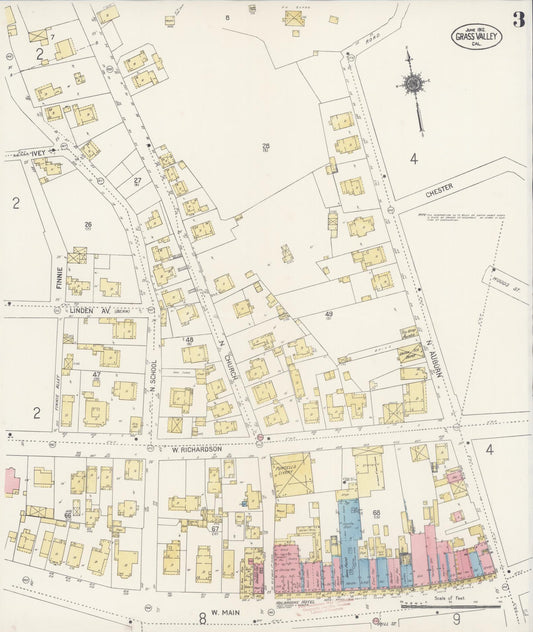 Sanborn Fire Insurance Map from Grass Valley, Nevada County, California (1912), Sheet #0003 - Historic Sanborn Fire Insurance Map Print, vintage old map wall art, antique decor, genealogy gift, Grass Valley Nevada map