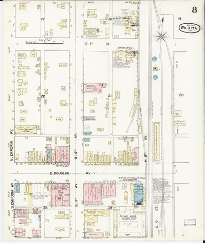 Sanborn Fire Insurance Map from Wichita, Sedgwick County, Kansas (1887), Sheet #0008 - Complete Map Set gallery image, historic Sanborn map, vintage wall art, Kansas Kansas