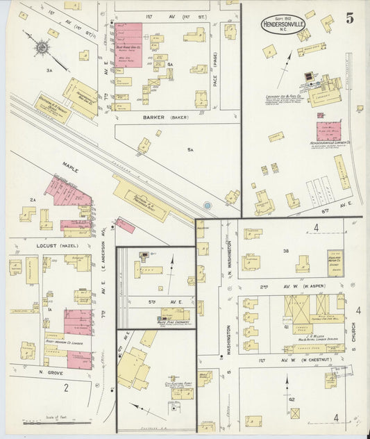Sanborn Fire Insurance Map from Hendersonville, Henderson County, North Carolina (1912), Sheet #0005 - Historic Sanborn Fire Insurance Map Print, vintage old map wall art, antique decor, genealogy gift, North Carolina North Carolina map