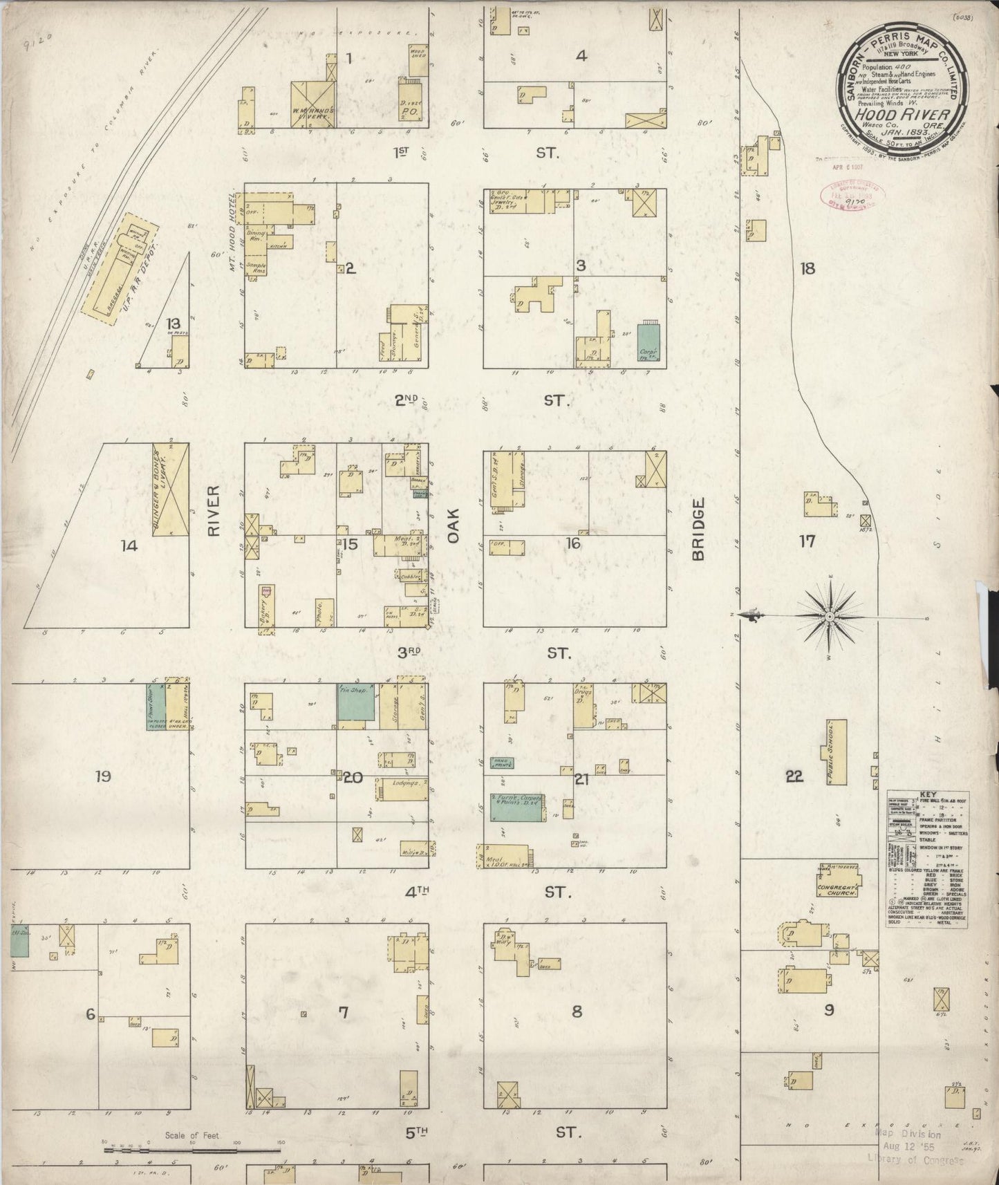 Sanborn Fire Insurance Map from Hood River, Hood River County, Oregon (1893), Sheet #0001 - Historic Sanborn Fire Insurance Map Print, vintage old map wall art, antique decor, genealogy gift, Oregon Oregon map