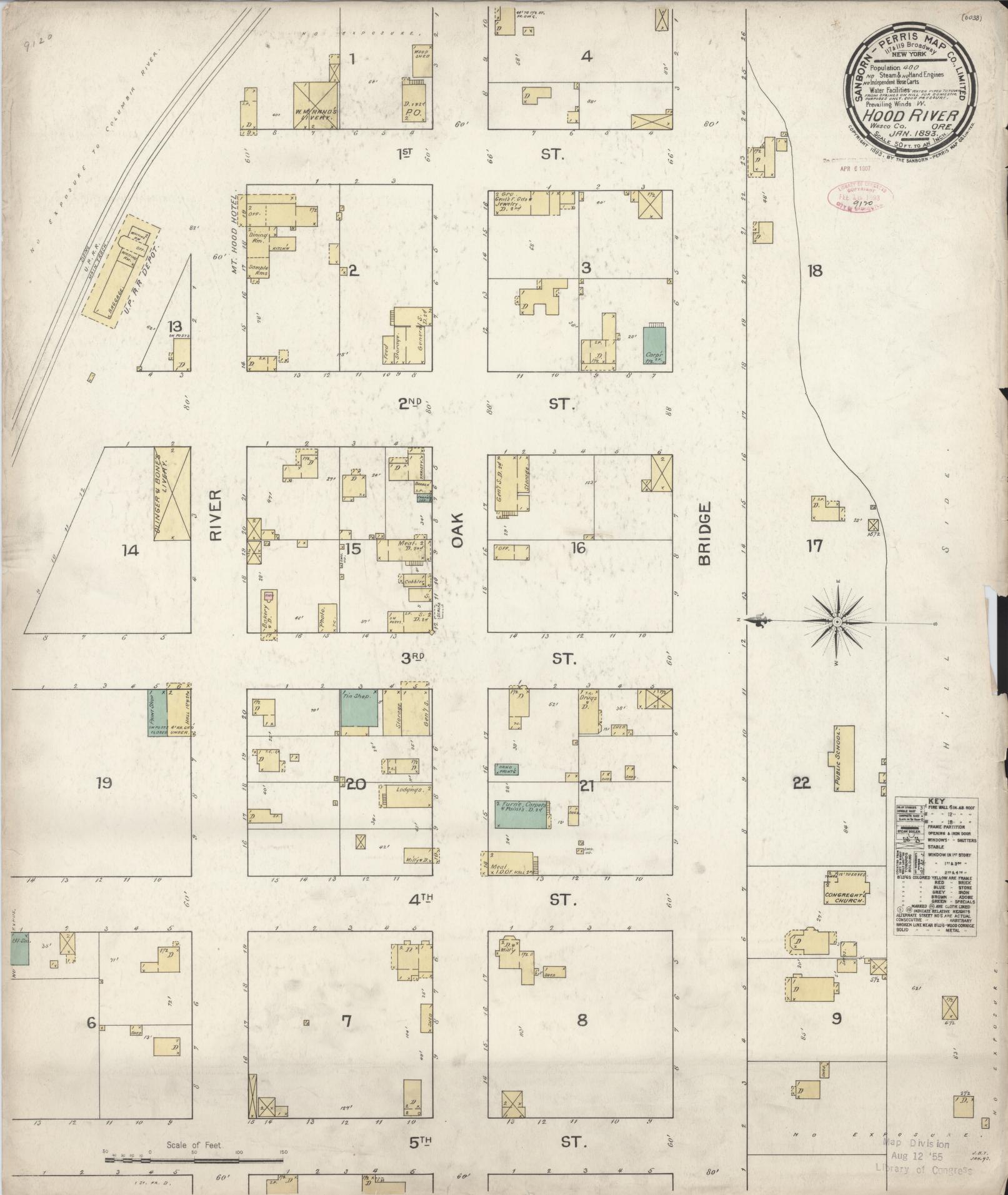 Sanborn Fire Insurance Map from Hood River, Hood River County, Oregon (1893), Sheet #0001 - Historic Sanborn Fire Insurance Map Print, vintage old map wall art, antique decor, genealogy gift, Oregon Oregon map
