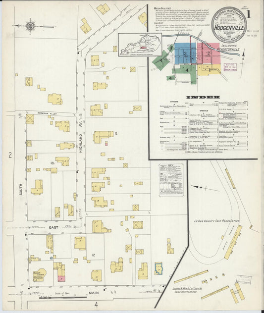 Sanborn Fire Insurance Map from Hodgenville, Larue County, Kentucky (1916), Sheet #0001 - Historic Sanborn Fire Insurance Map Print, vintage old map wall art, antique decor, genealogy gift, Kentucky Kentucky map