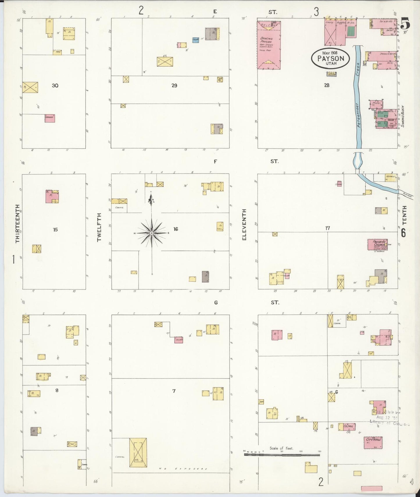 Sanborn Fire Insurance Map from Payson, Utah County, Utah (1908), Sheet #0005 - Complete Map Set gallery image, historic Sanborn map, vintage wall art, Payson Utah