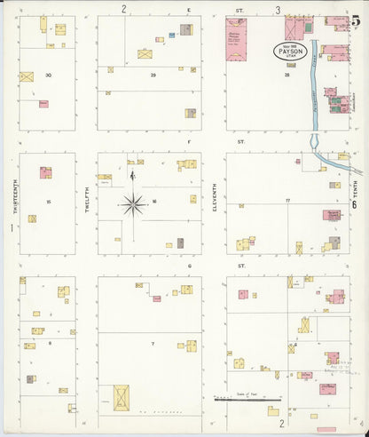 Sanborn Fire Insurance Map from Payson, Utah County, Utah (1908), Sheet #0005 - Complete Map Set gallery image, historic Sanborn map, vintage wall art, Payson Utah