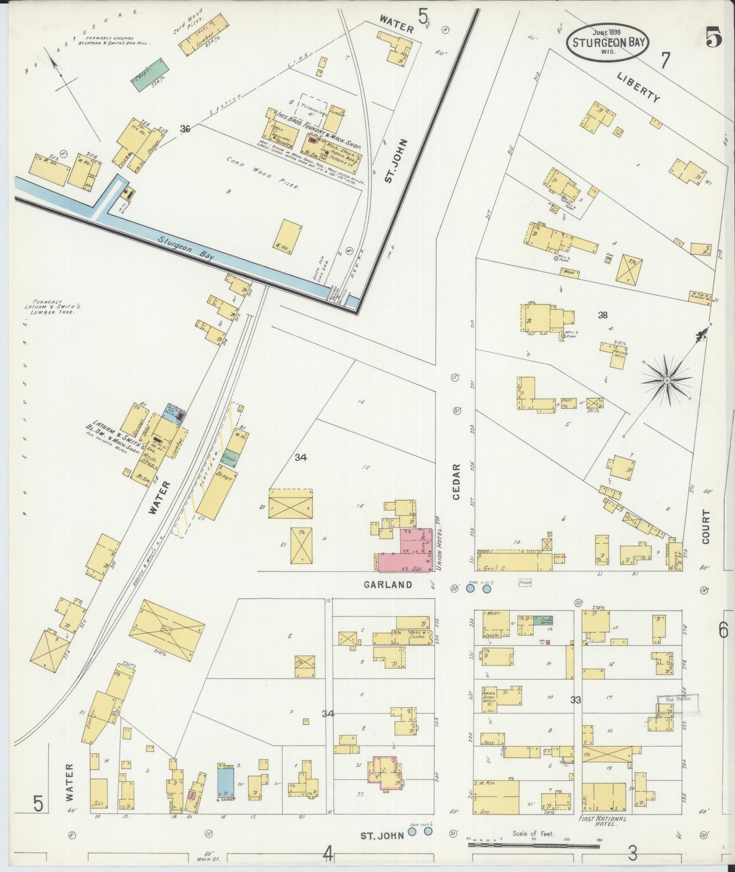 Sanborn Fire Insurance Map from Sturgeon Bay, Door County, Wisconsin (1898), Sheet #0005 - Complete Map Set gallery image, historic Sanborn map, vintage wall art, Wisconsin Wisconsin