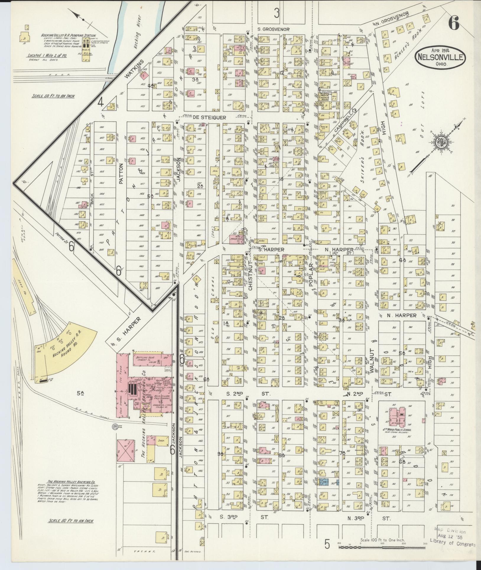 Sanborn Fire Insurance Map from Nelsonville, Athens County, Ohio (1914), Sheet #0006 - Historic Sanborn Fire Insurance Map Print, vintage old map wall art, antique decor, genealogy gift, Ohio Ohio map