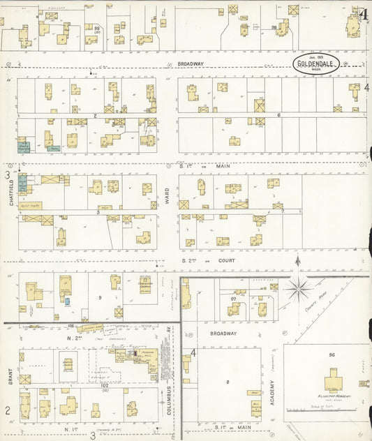 Sanborn Fire Insurance Map from Goldendale, Klickitat County, Washington (1901), Sheet #0004 - Historic Sanborn Fire Insurance Map Print, vintage old map wall art, antique decor, genealogy gift, Washington Washington map