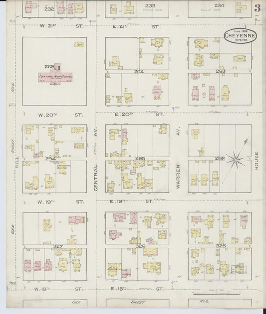 Sanborn Fire Insurance Map from Cheyenne, Laramie County, Wyoming (1886), Sheet #0003 - Historic Sanborn Fire Insurance Map Print, vintage old map wall art, antique decor, genealogy gift, Wyoming Wyoming map
