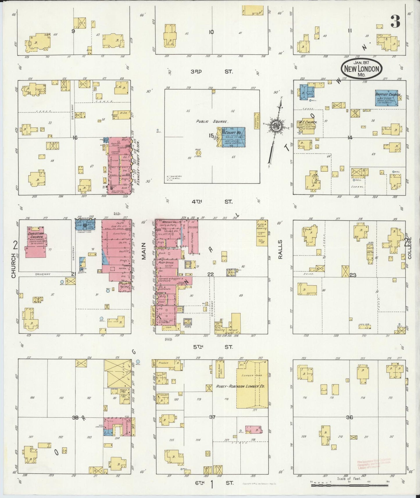 Sanborn Fire Insurance Map from New London, Ralls County, Missouri (1917), Sheet #0003 - Historic Sanborn Fire Insurance Map Print, vintage old map wall art, antique decor, genealogy gift, Missouri Missouri map