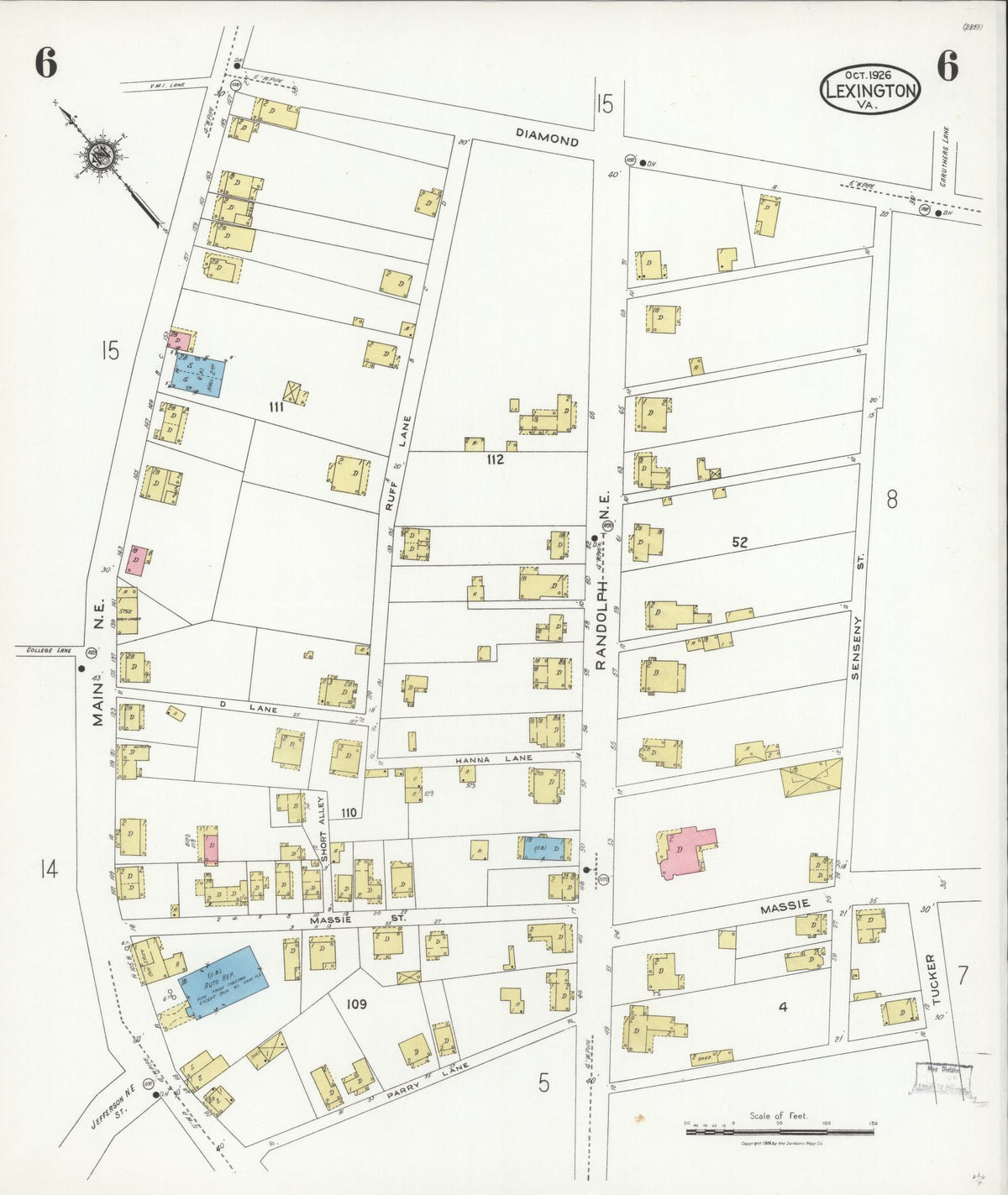 Sanborn Fire Insurance Map from Lexington, Independent Cities, Virginia (1926), Sheet #0006 - Complete Map Set gallery image, historic Sanborn map, vintage wall art, Virginia Virginia