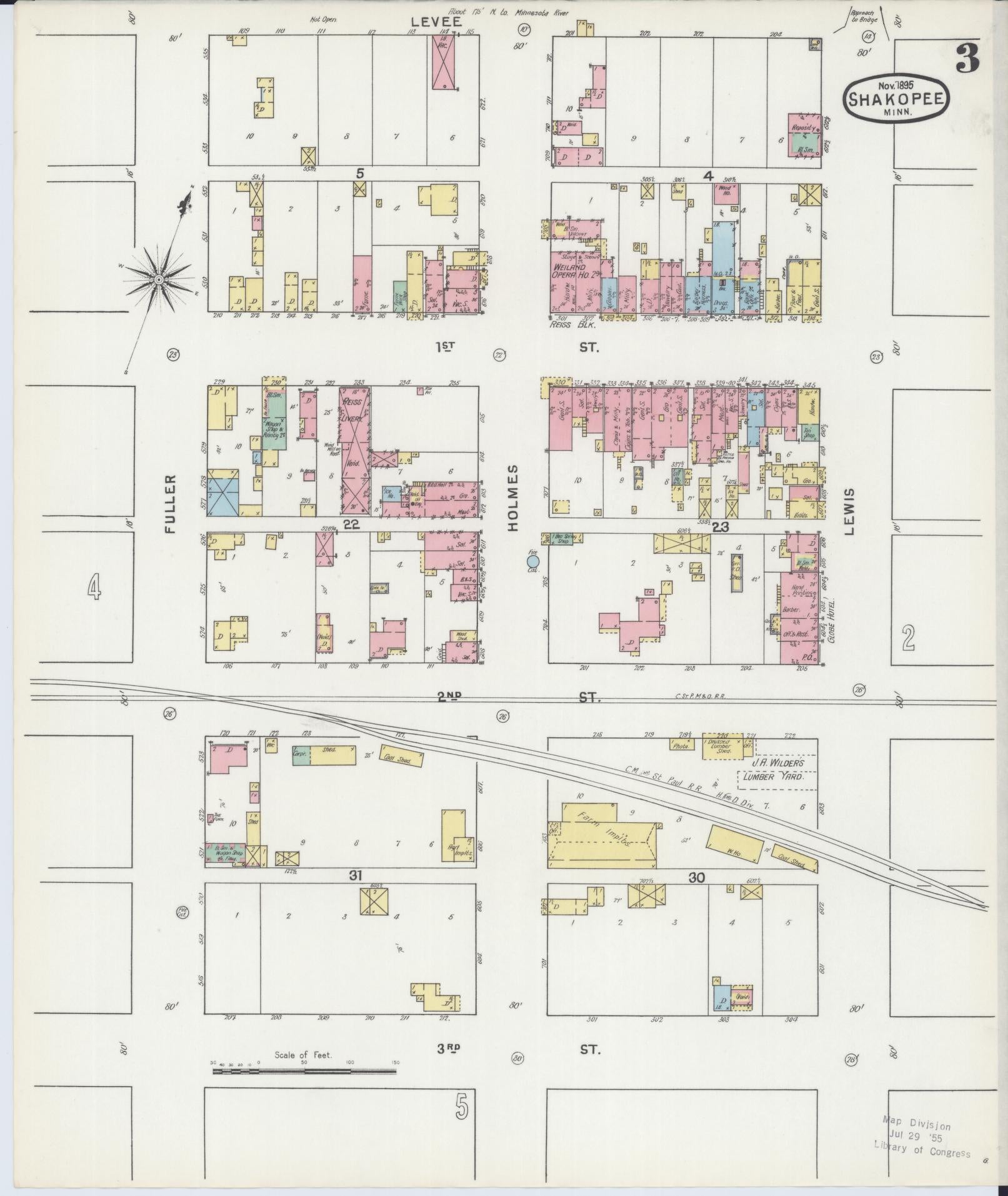 Sanborn Fire Insurance Map from Shakopee, Scott County, Minnesota (1895), Sheet #0003 - Historic Sanborn Fire Insurance Map Print, vintage old map wall art, antique decor, genealogy gift, Minnesota Minnesota map
