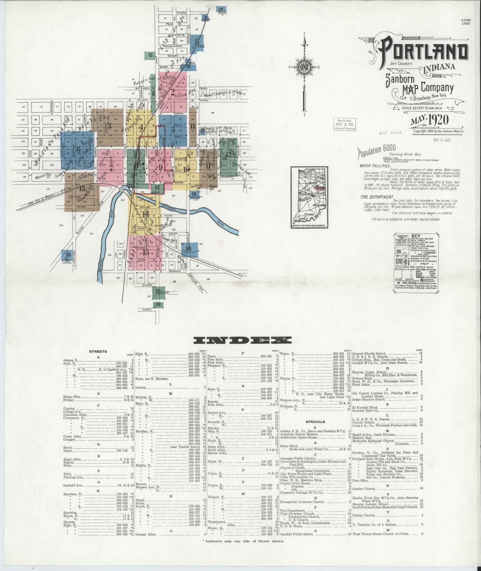 Sanborn Fire Insurance Map from Portland, Jay County, Indiana (1920), Sheet #0001 - Complete Map Set gallery image, historic Sanborn map, vintage wall art, Indiana Indiana