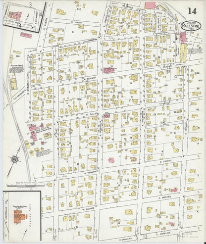 Sanborn Fire Insurance Map from Palestine, Anderson County, Texas (1919), Sheet #0014 - Historic Sanborn Fire Insurance Map Print, vintage old map wall art, antique decor, genealogy gift, Texas Texas map