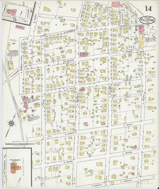 Sanborn Fire Insurance Map from Palestine, Anderson County, Texas (1919), Sheet #0014 - Historic Sanborn Fire Insurance Map Print, vintage old map wall art, antique decor, genealogy gift, Texas Texas map