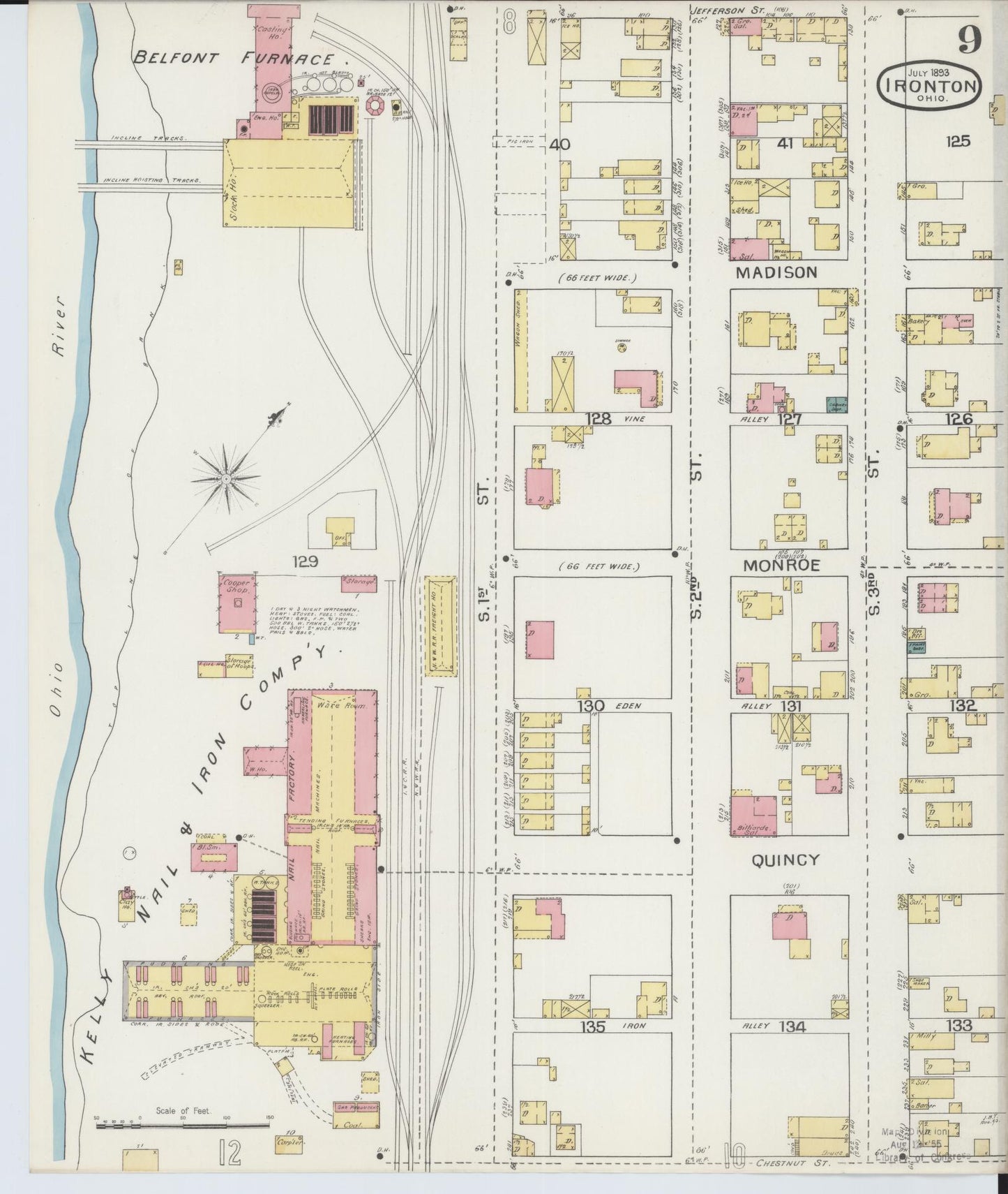 Sanborn Fire Insurance Map from Ironton, Lawrence County, Ohio (1893), Sheet #0009 - Historic Sanborn Fire Insurance Map Print, vintage old map wall art, antique decor, genealogy gift, Ohio Ohio map