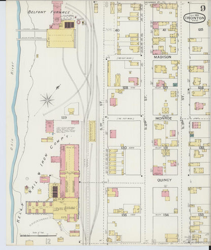 Sanborn Fire Insurance Map from Ironton, Lawrence County, Ohio (1893), Sheet #0009 - Historic Sanborn Fire Insurance Map Print, vintage old map wall art, antique decor, genealogy gift, Ohio Ohio map