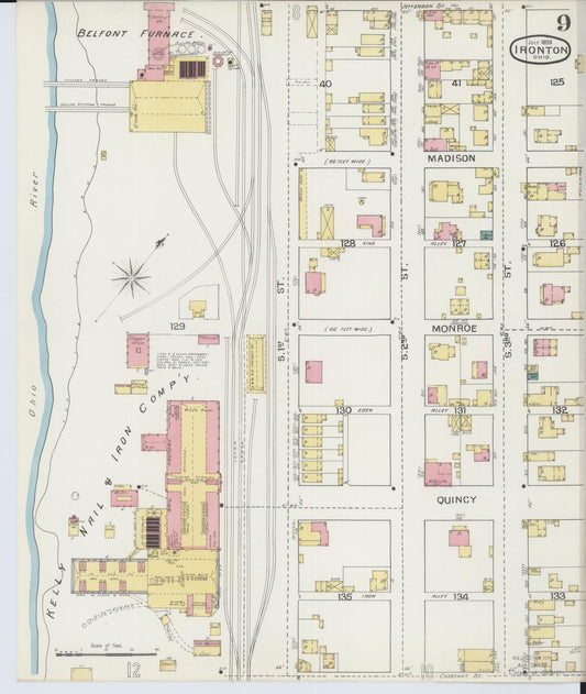 Sanborn Fire Insurance Map from Ironton, Lawrence County, Ohio (1893), Sheet #0009 - Historic Sanborn Fire Insurance Map Print, vintage old map wall art, antique decor, genealogy gift, Ohio Ohio map