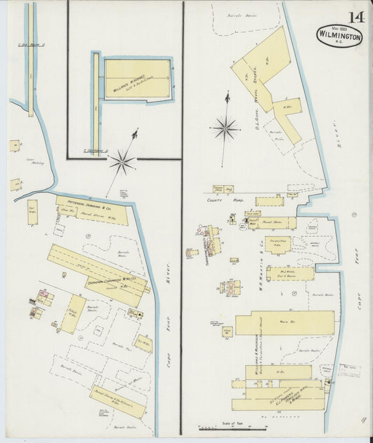 Sanborn Fire Insurance Map from Wilmington, New Hanover County, North Carolina (1889), Sheet #0014 - Historic Sanborn Fire Insurance Map Print, vintage old map wall art, antique decor, genealogy gift, North Carolina North Carolina map