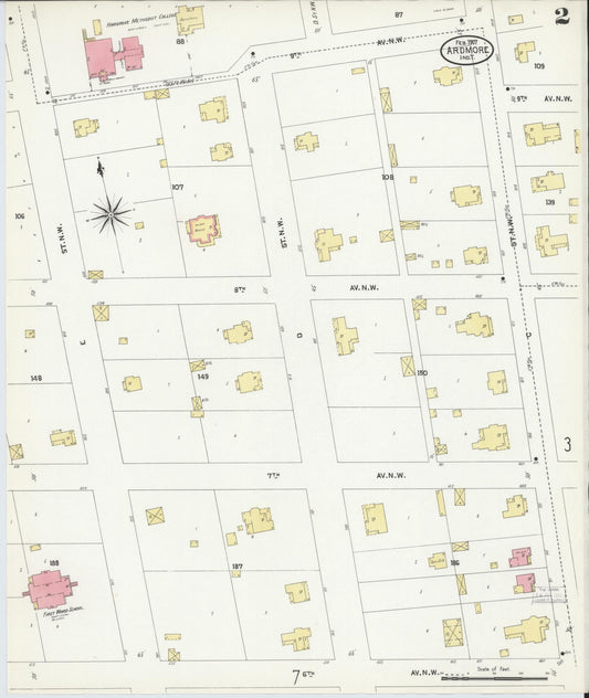 Sanborn Fire Insurance Map from Ardmore, Carter County, Oklahoma (1907), Sheet #0002 - Historic Sanborn Fire Insurance Map Print, vintage old map wall art, antique decor, genealogy gift, Oklahoma Oklahoma map