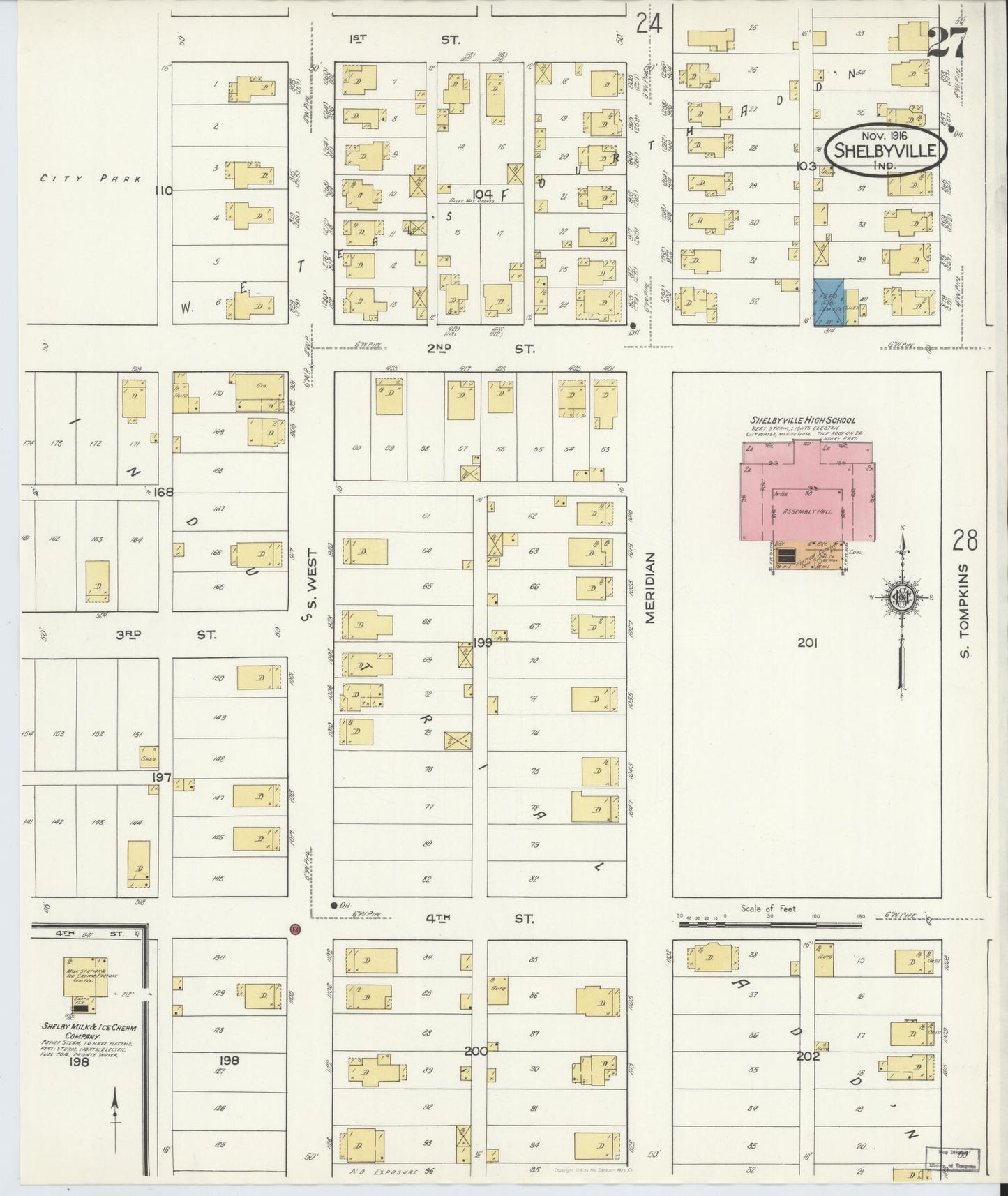 Sanborn Fire Insurance Map from Shelbyville, Shelby County, Indiana (1916), Sheet #0027 - Complete Map Set gallery image, historic Sanborn map, vintage wall art, Indiana Indiana