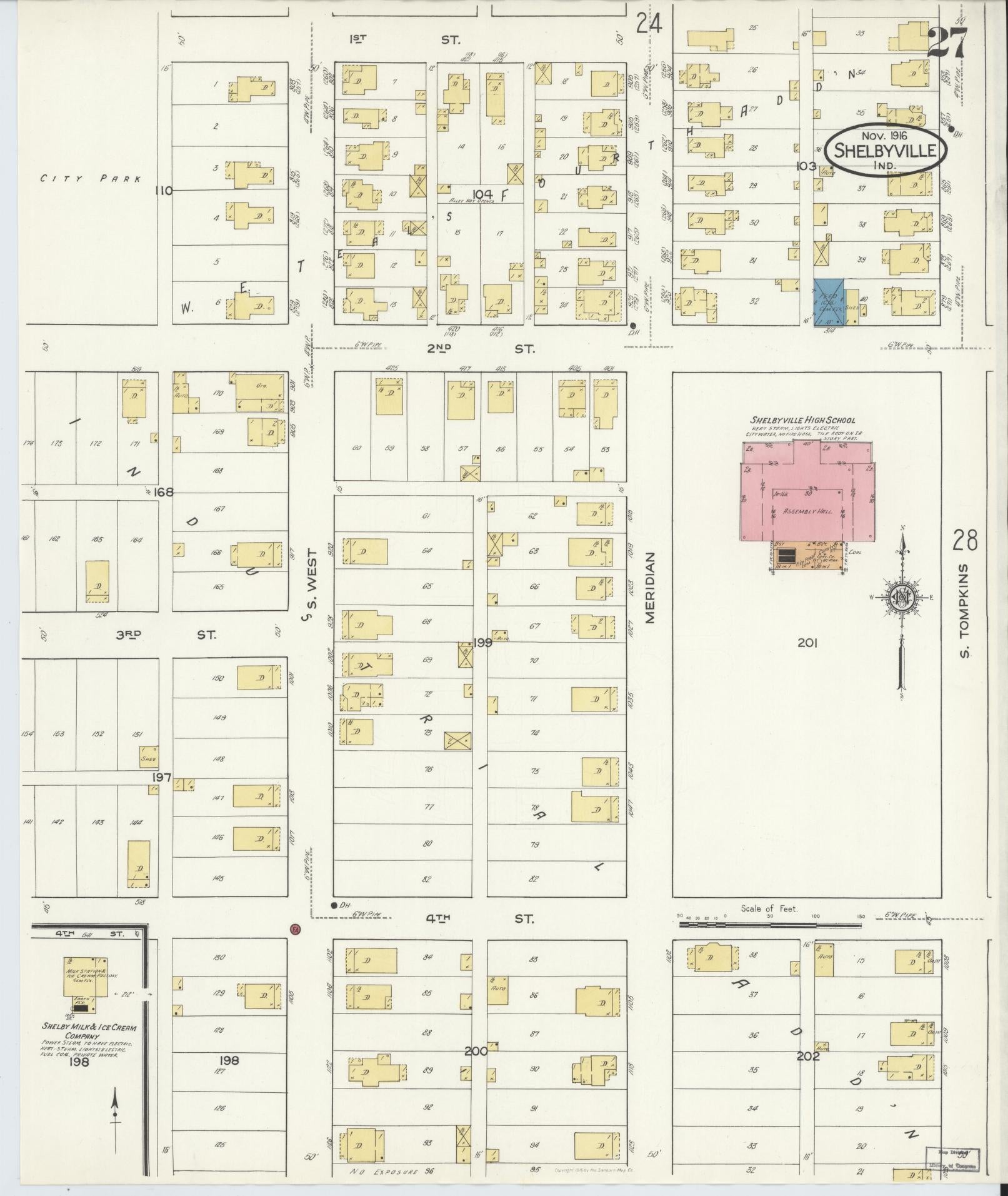 Sanborn Fire Insurance Map from Shelbyville, Shelby County, Indiana (1916), Sheet #0027 - Complete Map Set gallery image, historic Sanborn map, vintage wall art, Indiana Indiana