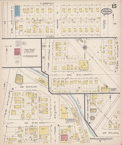 Sanborn Fire Insurance Map from Virginia, Saint Louis County, Minnesota (1921), Sheet #0015 - Complete Map Set gallery image, historic Sanborn map, vintage wall art, Minnesota Minnesota