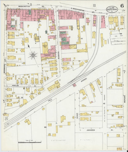 Sanborn Fire Insurance Map from Suffolk, Independent Cities, Virginia (1903), Sheet #0006 - Historic Sanborn Fire Insurance Map Print, vintage old map wall art, antique decor, genealogy gift, Virginia Virginia map