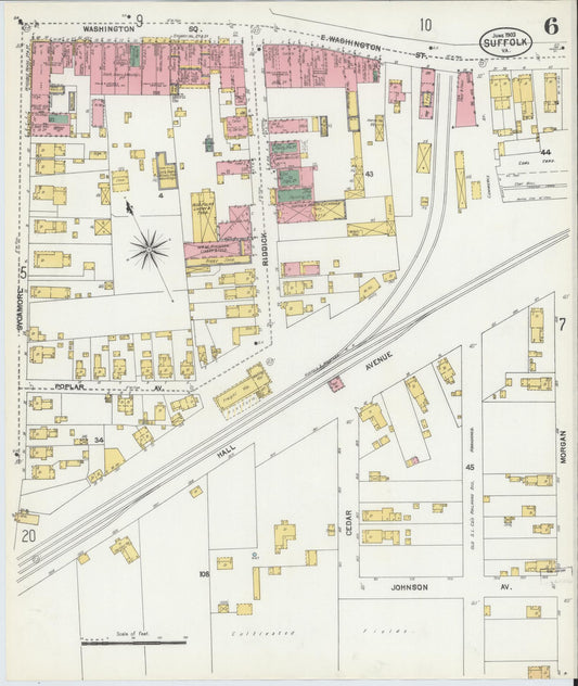 Sanborn Fire Insurance Map from Suffolk, Independent Cities, Virginia (1903), Sheet #0006 - Historic Sanborn Fire Insurance Map Print, vintage old map wall art, antique decor, genealogy gift, Virginia Virginia map