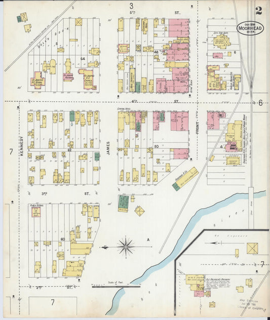 Sanborn Fire Insurance Map from Moorhead, Clay County, Minnesota (1899), Sheet #0002 - Historic Sanborn Fire Insurance Map Print, vintage old map wall art, antique decor, genealogy gift, Minnesota Minnesota map