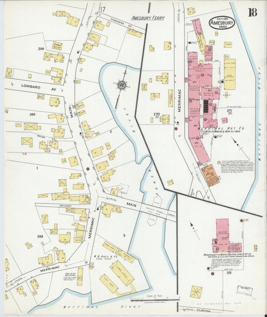 Sanborn Fire Insurance Map from Amesbury, Essex County, Massachusetts (1918), Sheet #0018 - Historic Sanborn Fire Insurance Map Print, vintage old map wall art, antique decor, genealogy gift, Massachusetts Massachusetts map