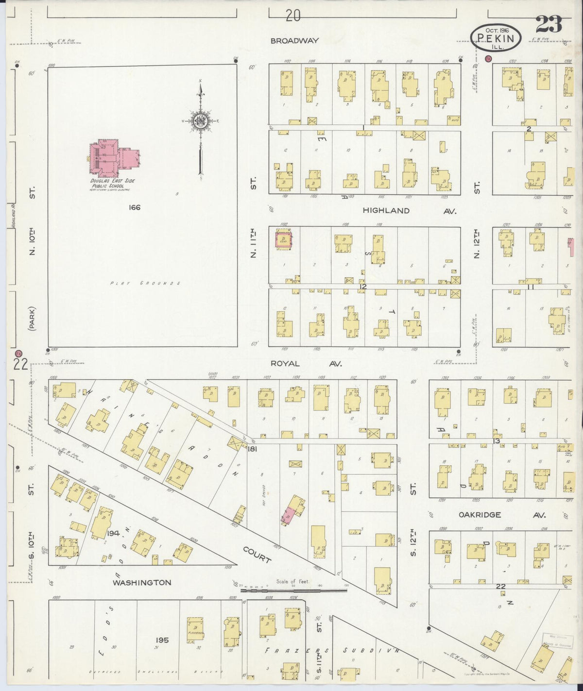 Sanborn Fire Insurance Map from Pekin, Tazewell County, Illinois (1916), Sheet #0023 - Complete Map Set gallery image, historic Sanborn map, vintage wall art, Illinois Illinois
