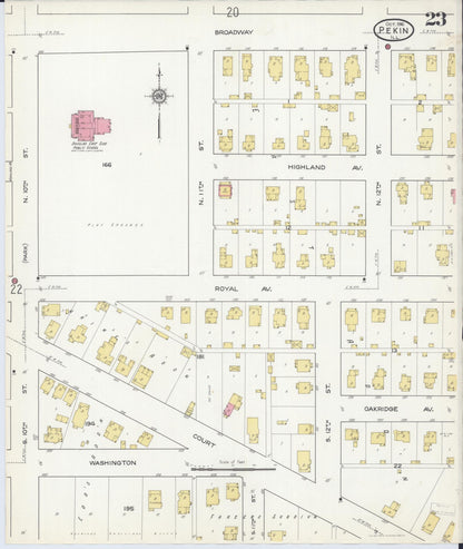 Sanborn Fire Insurance Map from Pekin, Tazewell County, Illinois (1916), Sheet #0023 - Complete Map Set gallery image, historic Sanborn map, vintage wall art, Illinois Illinois
