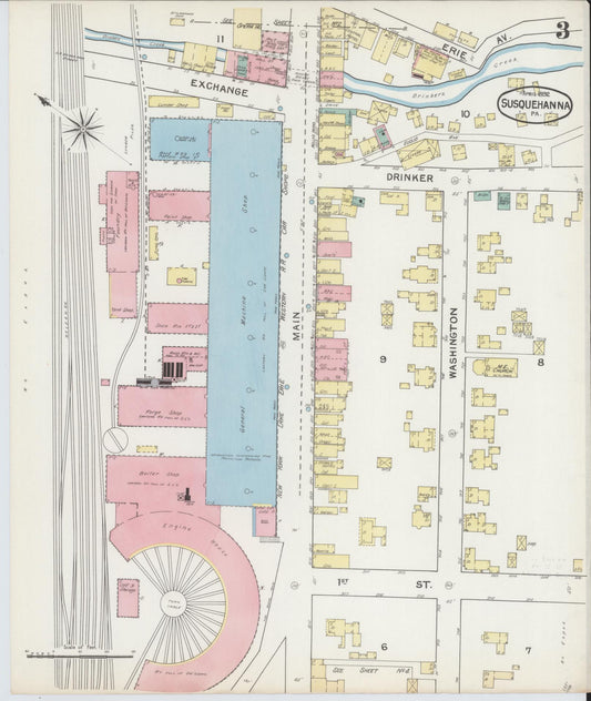 Sanborn Fire Insurance Map from Susquehanna, Susquehanna County, Pennsylvania (1892), Sheet #0003 - Historic Sanborn Fire Insurance Map Print, vintage old map wall art, antique decor, genealogy gift, Pennsylvania Pennsylvania map