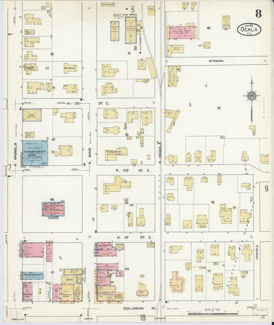 Sanborn Fire Insurance Map from Ocala, Marion County, Florida (1912), Sheet #0008 - Historic Sanborn Fire Insurance Map Print, vintage old map wall art, antique decor, genealogy gift, Florida Florida map