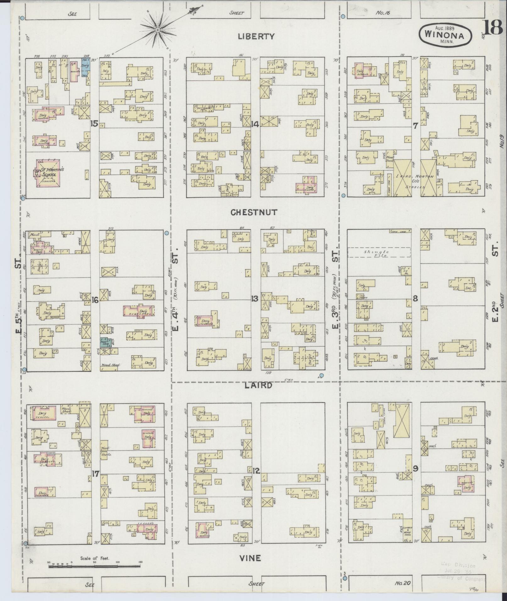 Sanborn Fire Insurance Map from Winona, Winona County, Minnesota (1889), Sheet #0018 - Complete Map Set gallery image, historic Sanborn map, vintage wall art, Minnesota Minnesota