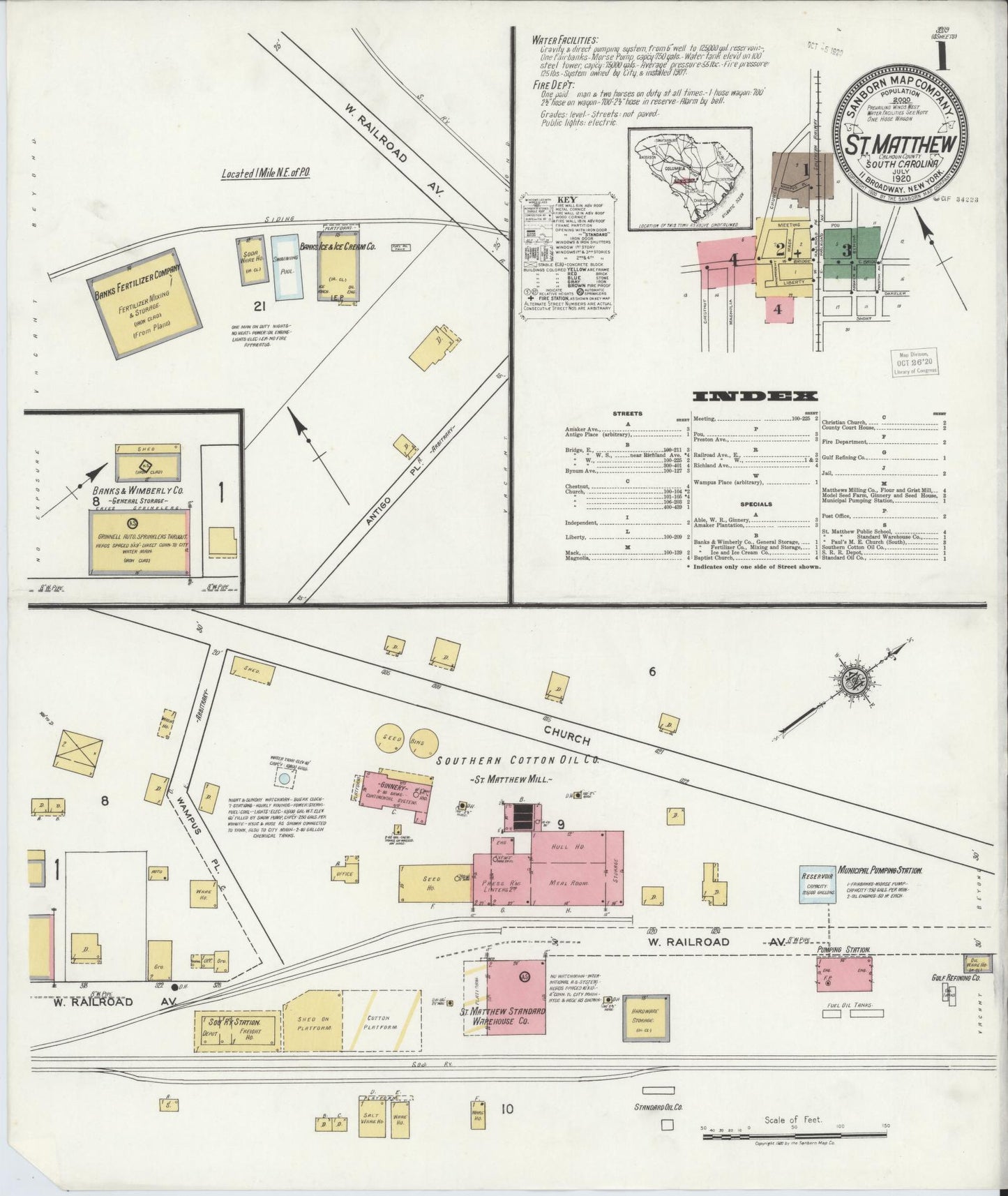Sanborn Fire Insurance Map from Saint Matthews, Calhoun County, South Carolina (1920), Sheet #0001 - Complete Map Set gallery image, historic Sanborn map, vintage wall art, South Carolina South Carolina