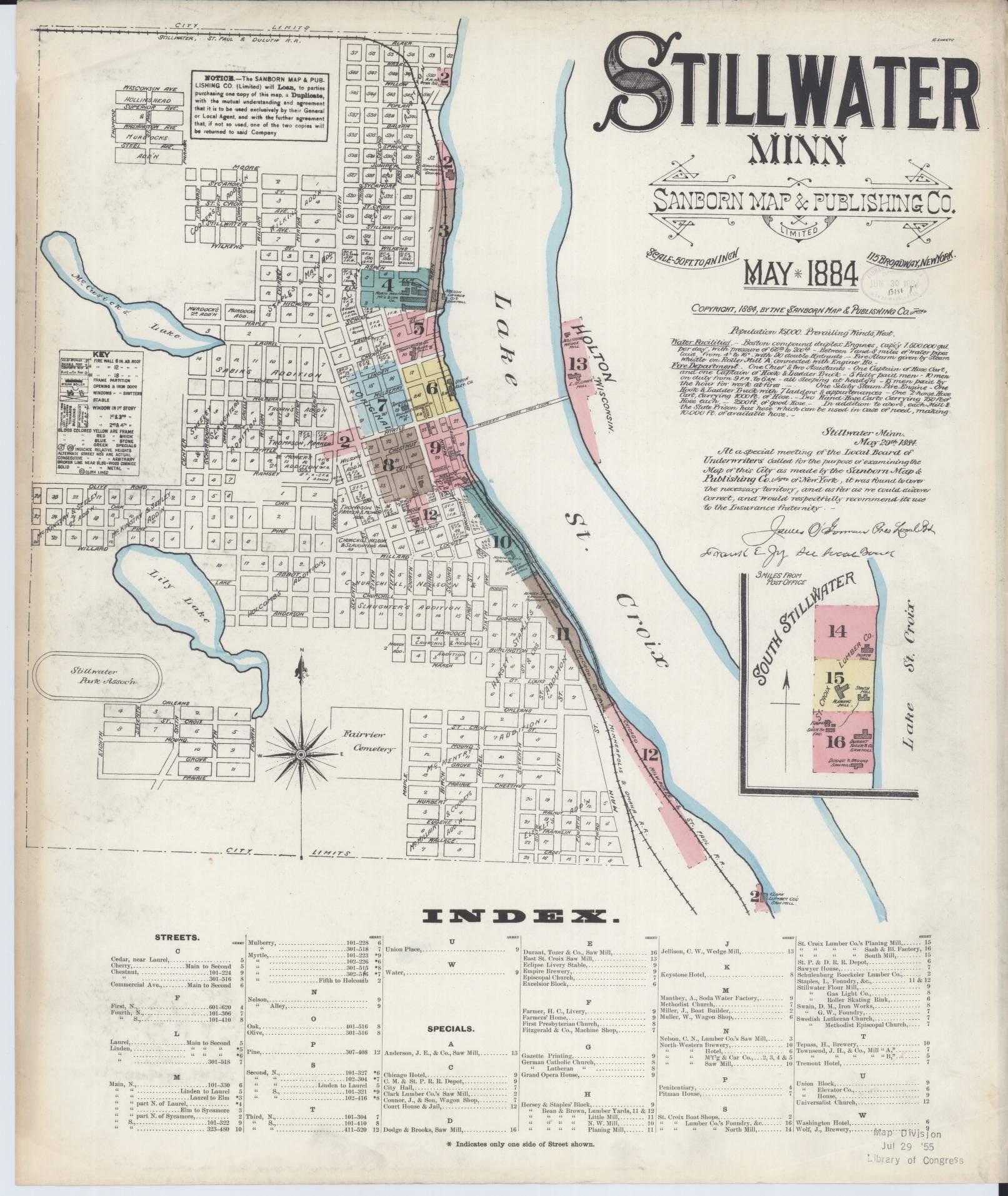 Sanborn Fire Insurance Map from Stillwater, Washington County, Minnesota (1884), Sheet #0001 - Historic Sanborn Fire Insurance Map Print, vintage old map wall art, antique decor, genealogy gift, Minnesota Minnesota map