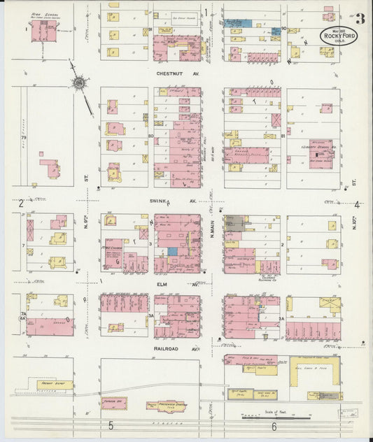 Sanborn Fire Insurance Map from Rocky Ford, Otero County, Colorado (1911), Sheet #0003 - Historic Sanborn Fire Insurance Map Print, vintage old map wall art, antique decor, genealogy gift, Colorado Colorado map