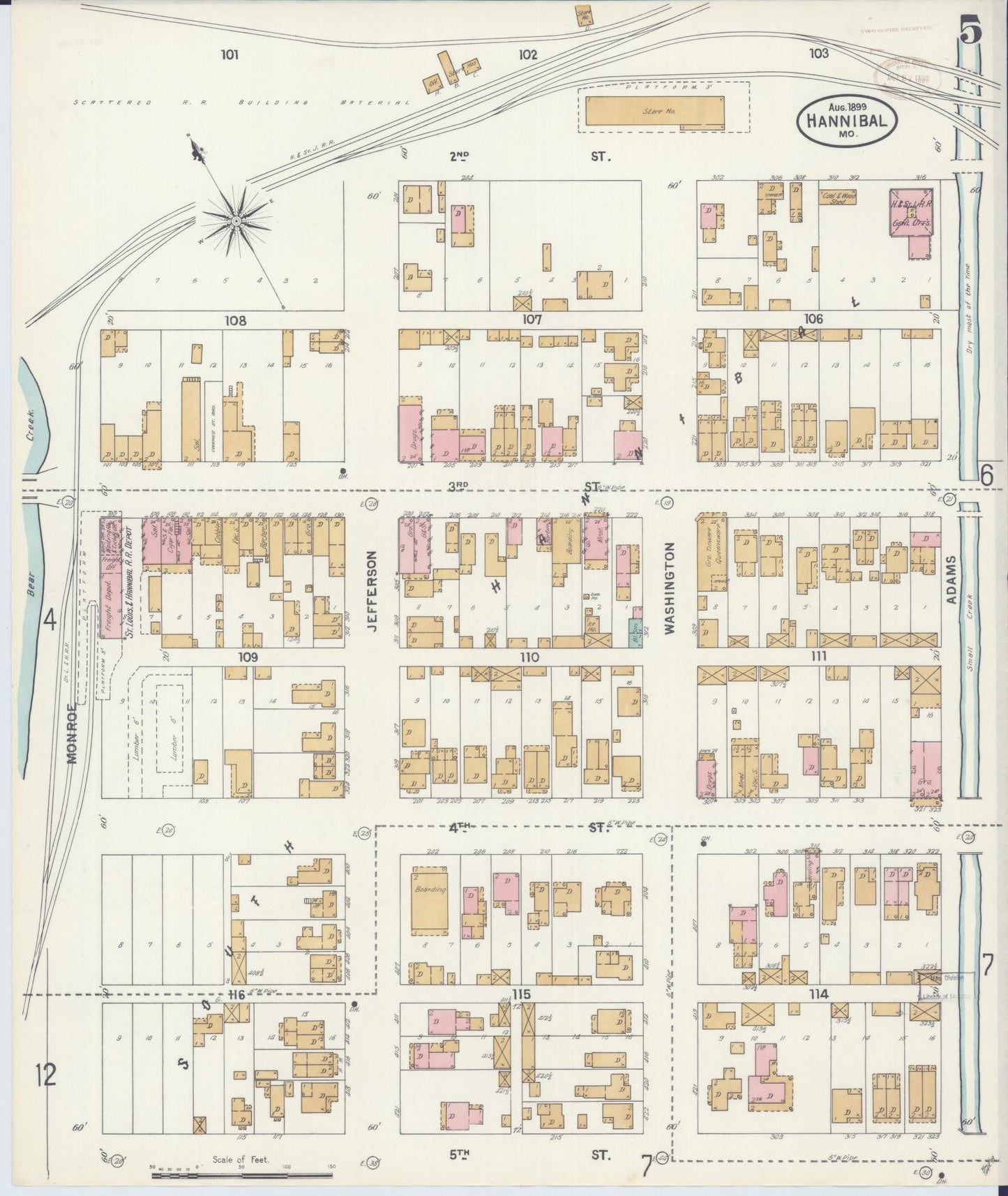 Sanborn Fire Insurance Map from Hannibal, Marion County, Missouri (1899), Sheet #0005 - Complete Map Set gallery image, historic Sanborn map, vintage wall art, Missouri Missouri