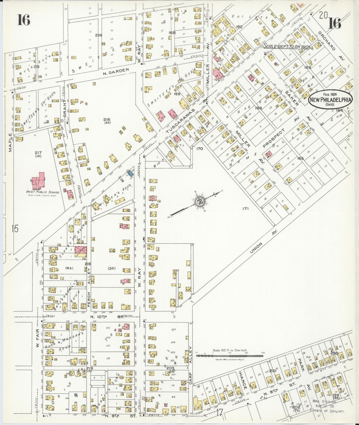 Sanborn Fire Insurance Map from New Philadelphia, Tuscarawas County, Ohio (1926), Sheet #0016 - Complete Map Set gallery image, historic Sanborn map, vintage wall art, Ohio Ohio